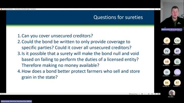 Committee Discusses Bonding Strategies for Protecting Farmers' Financial Interests