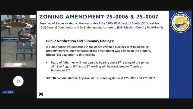 Ozark City planning commission backs rezoning of two Collins Point lots for medium‑density multifamily