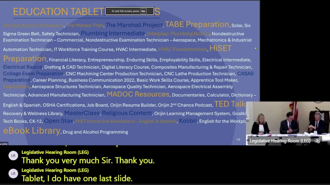 DOC describes statewide tablet rollout; agency says tablets expanded education, family contact and surveys
