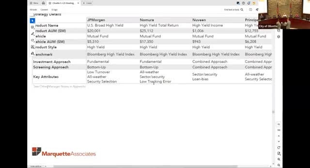 Board discusses Principal high‑yield product swap, pauses manager change and asks consultants to return with options