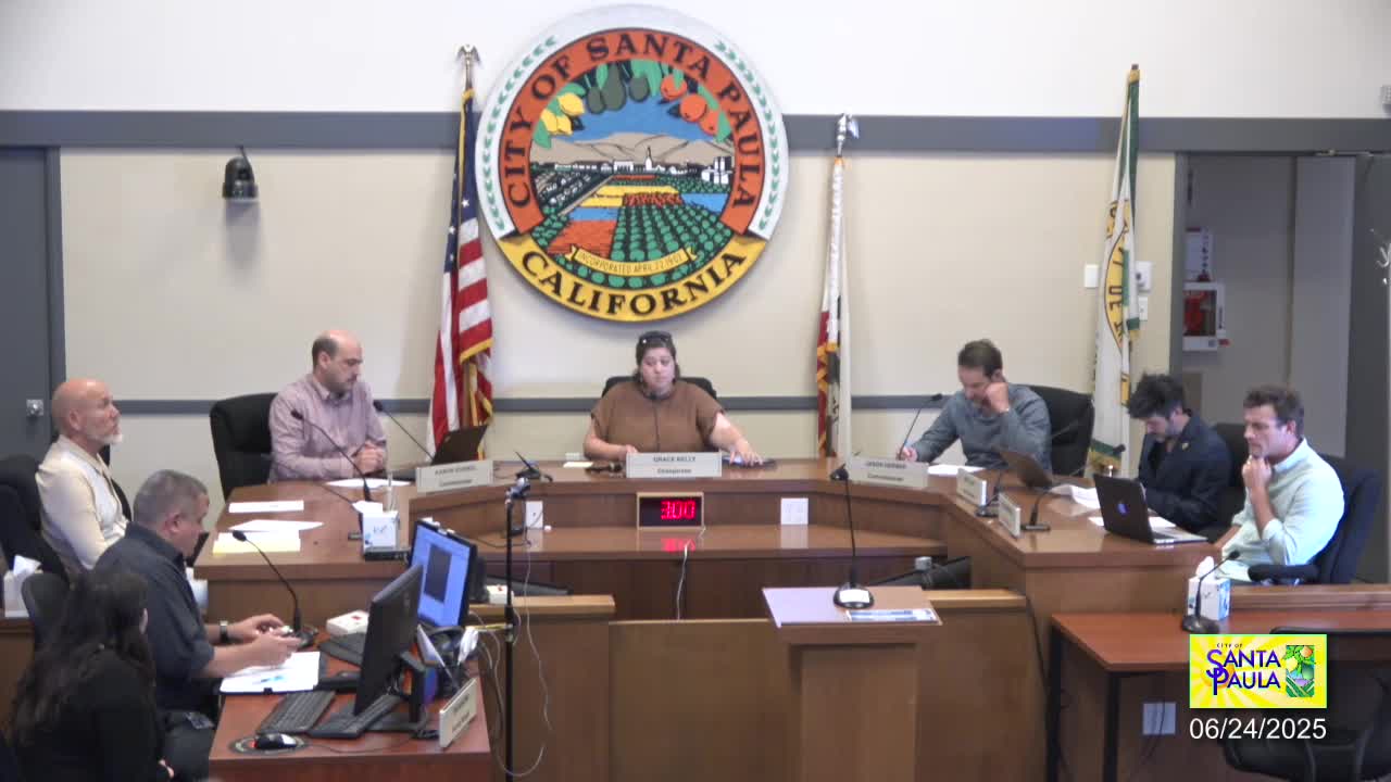 Santa Paula planning commission adopts resolution finding 2025–27 CIP in conformance with general plan; resident raises CEQA concerns about Faulkner Road parcel