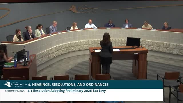 Bloomington council sets preliminary 2026 tax levy, adopts preliminary general fund budget