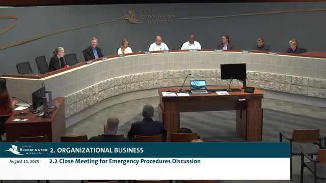 Council adopts resolution to close meeting for emergency procedures; closed session yields no decisions