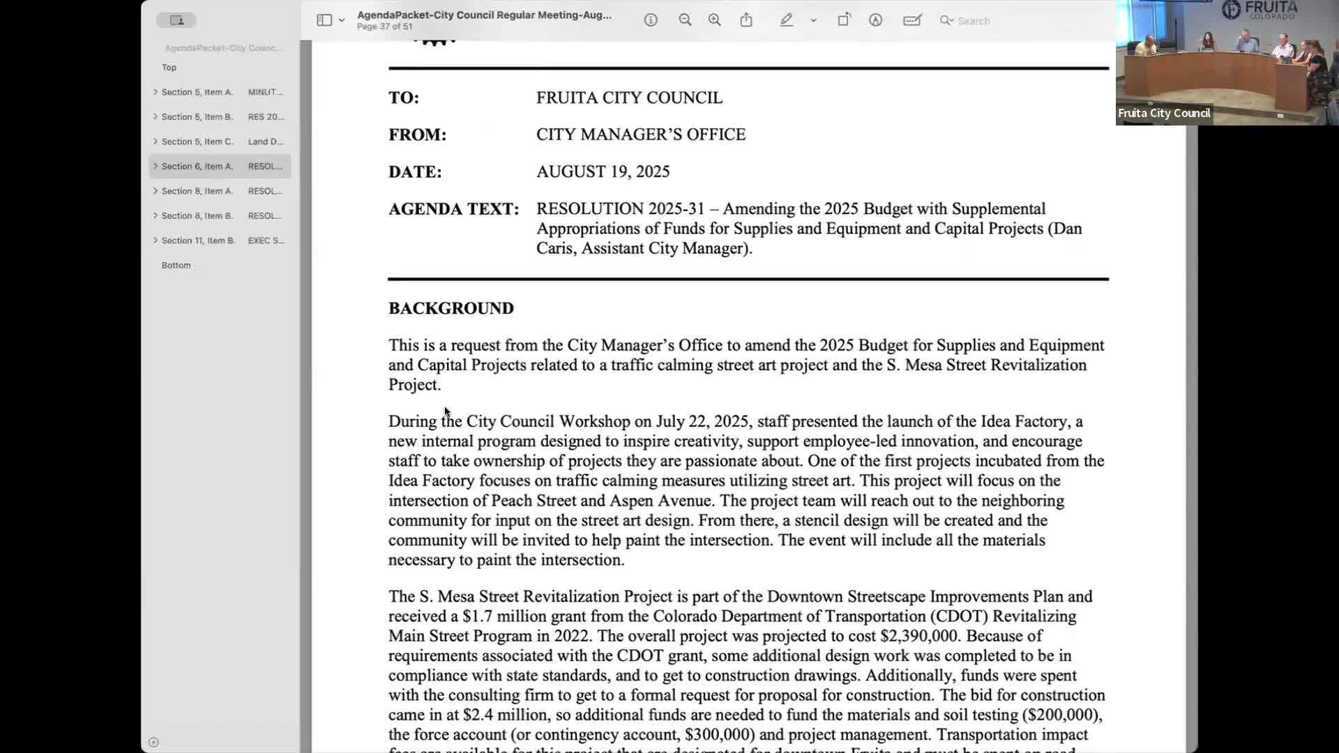 Fruita council approves $5,000 street-art traffic-calming pilot and moves funds for South Mesa construction