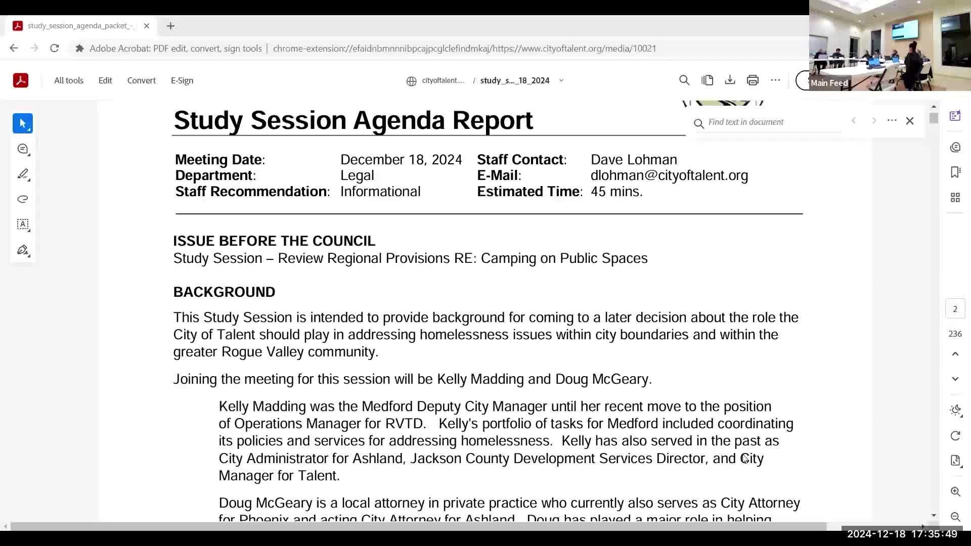 Talent studies camping ordinance, hears regional shelter models and gaps in housing