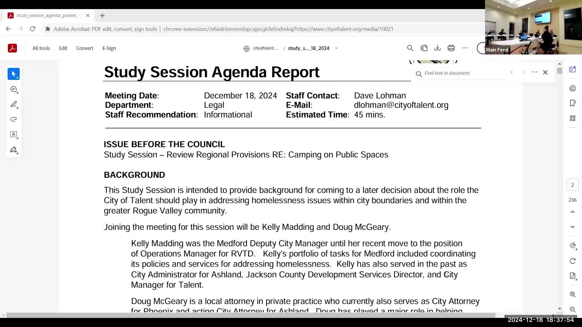 Talent Council Discusses Homelessness Data Collection and District Safety Strategies