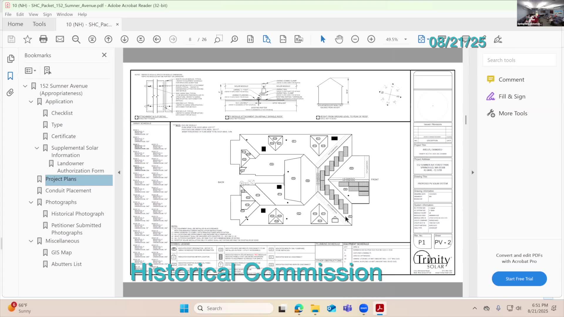 Historic commission approves rooftop solar on several houses, asks that equipment be placed as far back and painted to match façades; one application continued