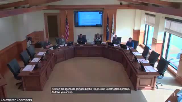 Coldwater BPU awards $100,208 contract for 13J4 circuit construction; materials to be billed separately