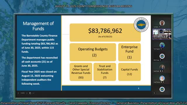 Barnstable County closes FY2025 with positive revenues and reserves; finance director flags long-term liabilities