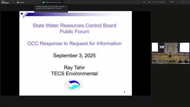 Public commenter questions legality of ex parte‑communication rules and Water Code section 13287 guidance