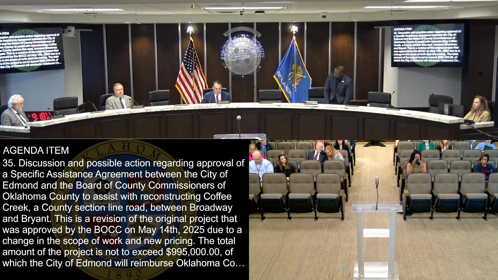 County approves up to $995,000 assistance for Coffee Creek reconstruction in Edmond