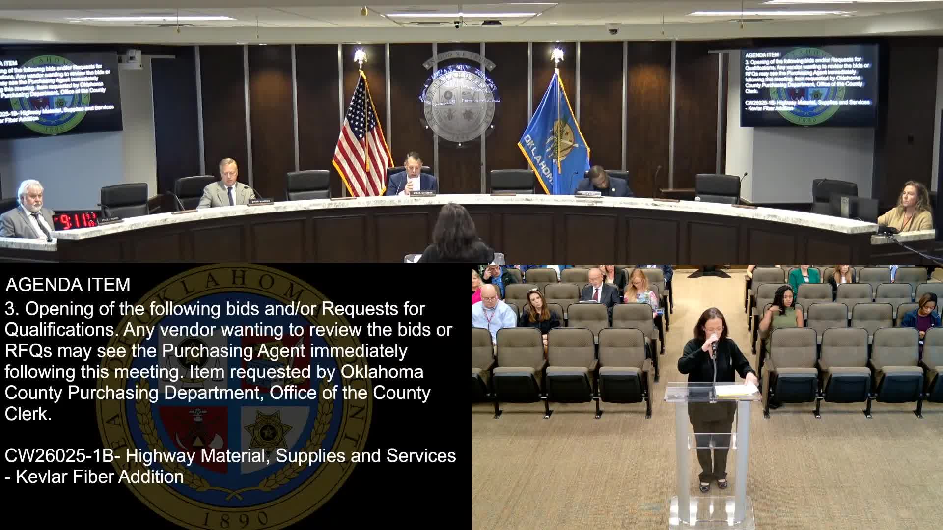 County reads two bids in rebid for highway materials; staff explains public bid process