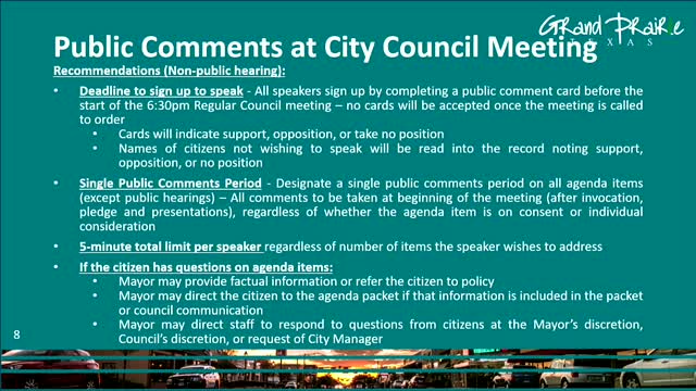 City Council Reviews Public Hearing Time Limits and Citizen Comment Procedures