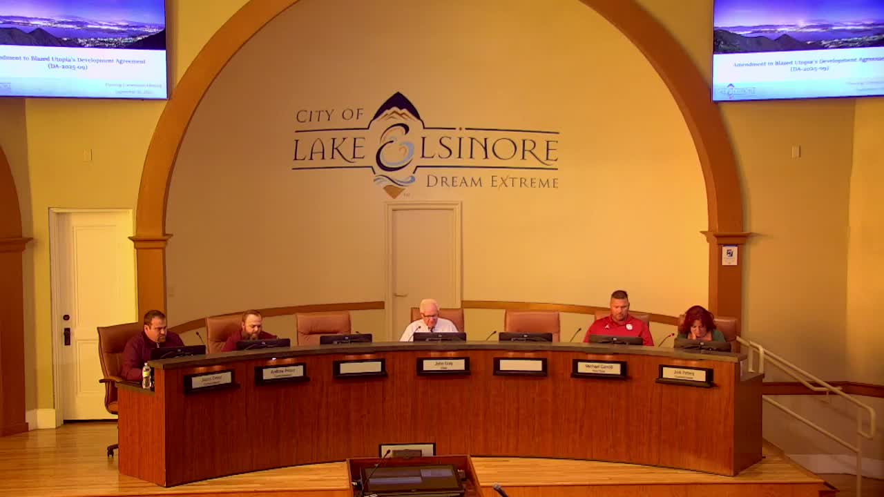 Lake Elsinore Planning Commission Approves Blaze Utopia's Development Agreement Amendments