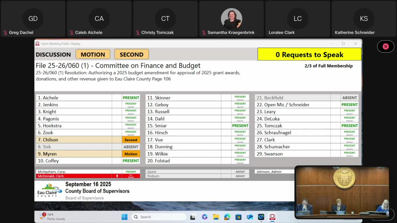 Eau Claire County Supervisors Approve 2025 Budget Amendment for Grant Funding