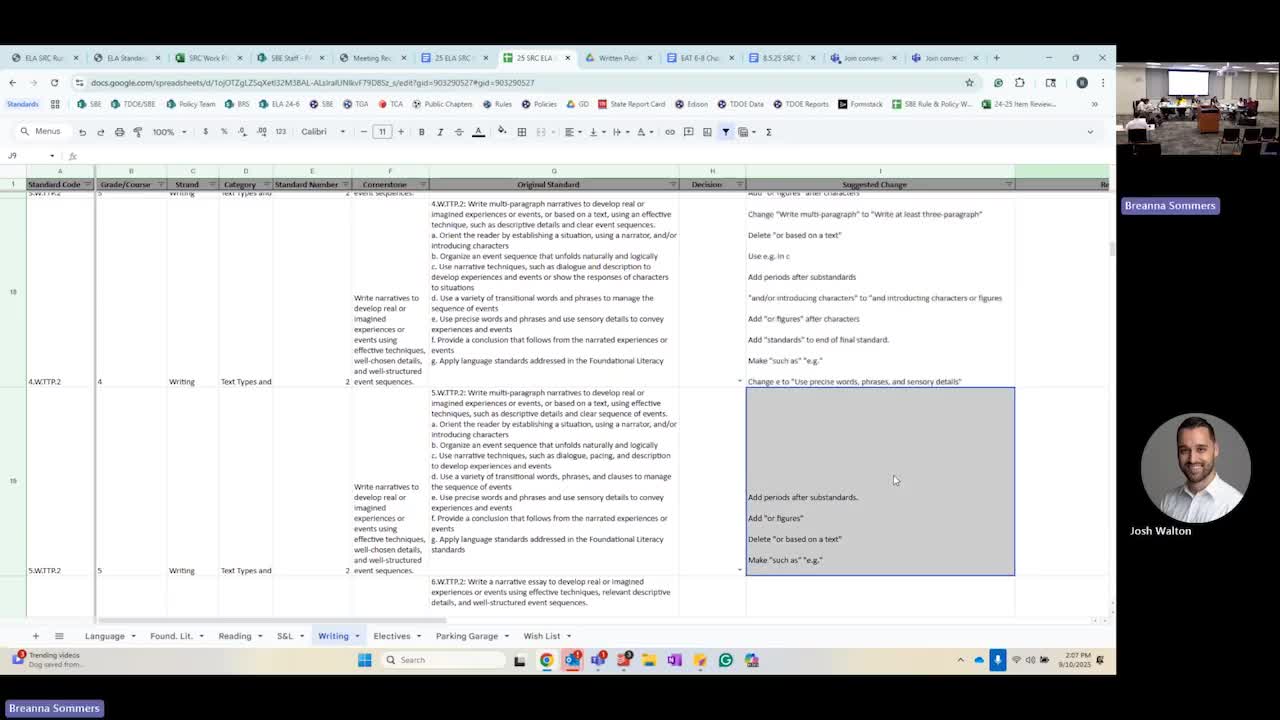 Education Committee Discusses Sixth Grade Narrative Writing Standards