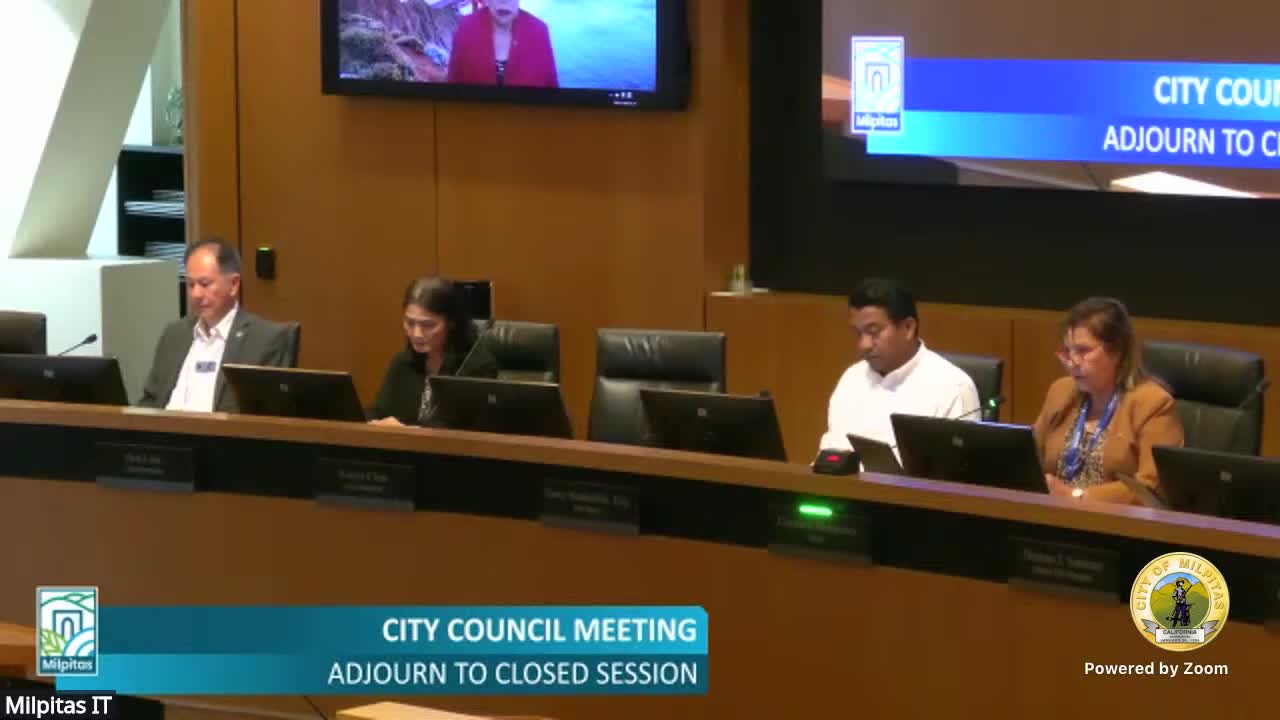 Milpitas council recesses to closed session on public employee appointment and hiring