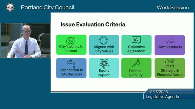 Portland City Council Discusses Legislative Agenda Evaluation Criteria for Regional Issues