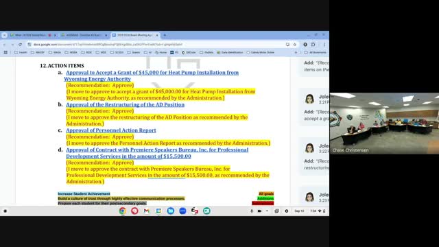 Votes at a glance: trustees approve energy grant, AD restructure, personnel actions, PD contracts and stipends