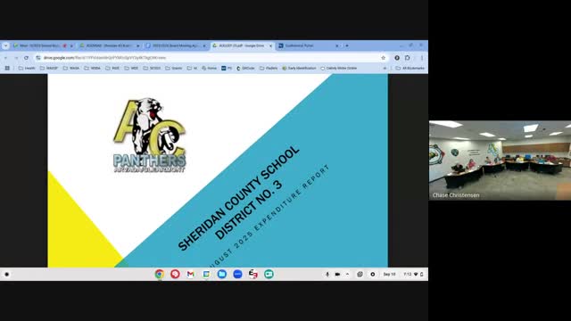 Board hears August financials: district reports $404,600 in year‑to‑date expenditures, $403,400 foundation payment received