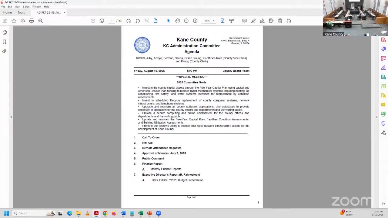 Director outlines FY26 IT, building management and GIS budgets as members press to restore ROE lease line by resolution