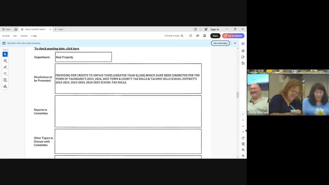 Committee approves crediting of unpaid taxes on state-owned property; county to process refunds within three-year statutory limit