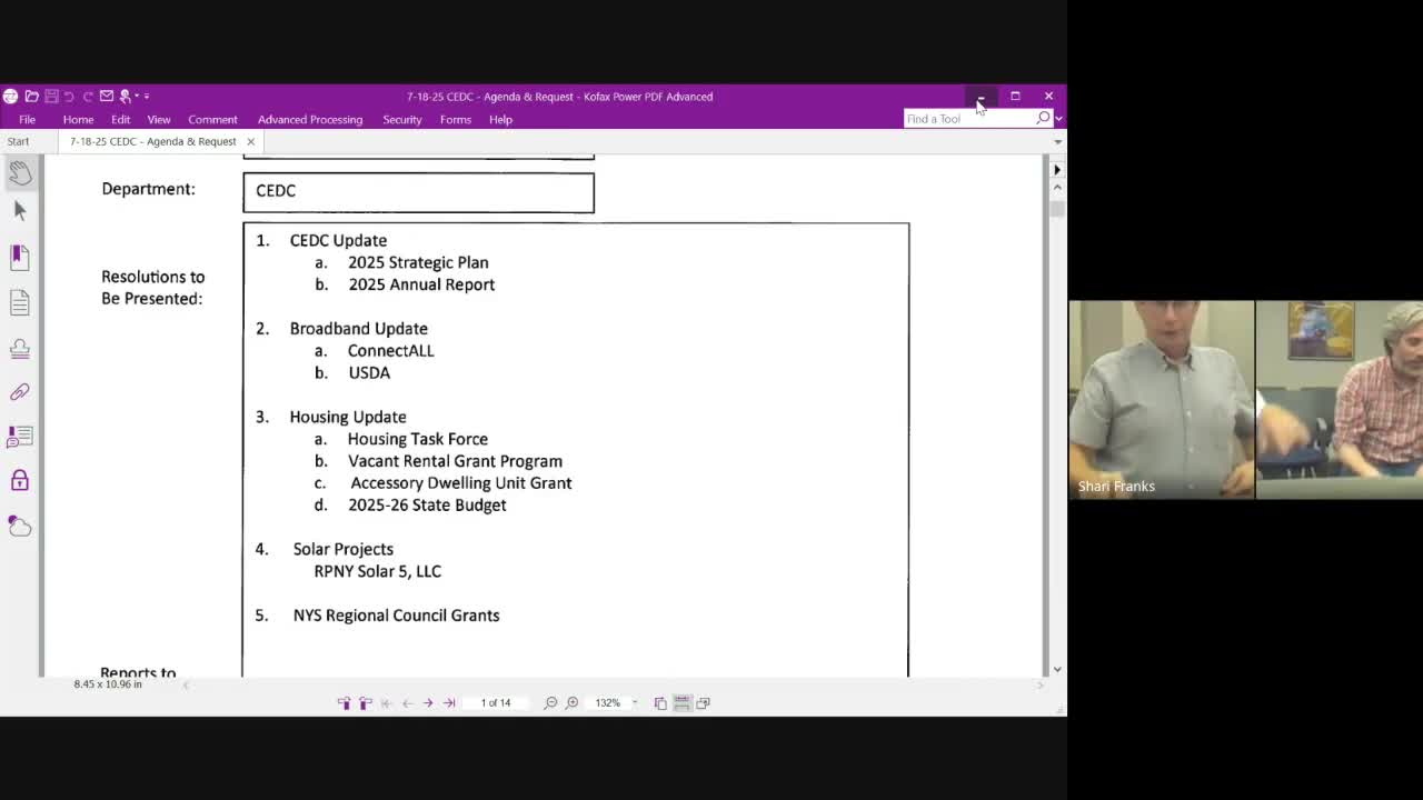 Housing task force reports vacant‑rental, ADU and land bank updates; Penrose/JL Edwards application discussed
