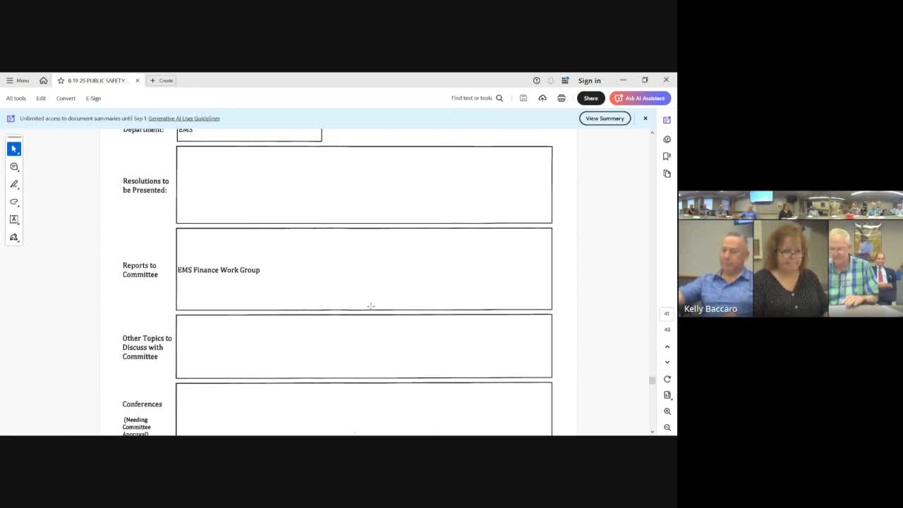 EMS finance work group formed to stabilize providers; county anticipates modest budget shift and revenue gain