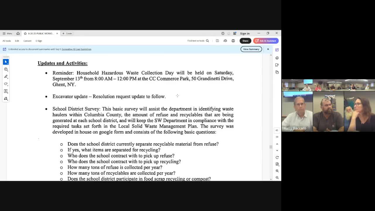 Solid Waste: county to buy heavier Hitachi excavator, schedules household hazardous waste day and plans recycling outreach for schools