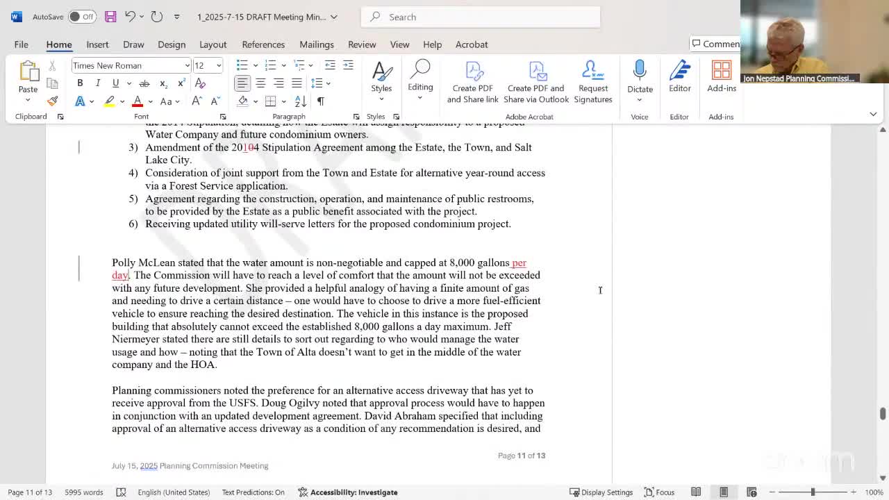 Commissioners clarify building-height condition: tie to Summer Road elevation discussed in July