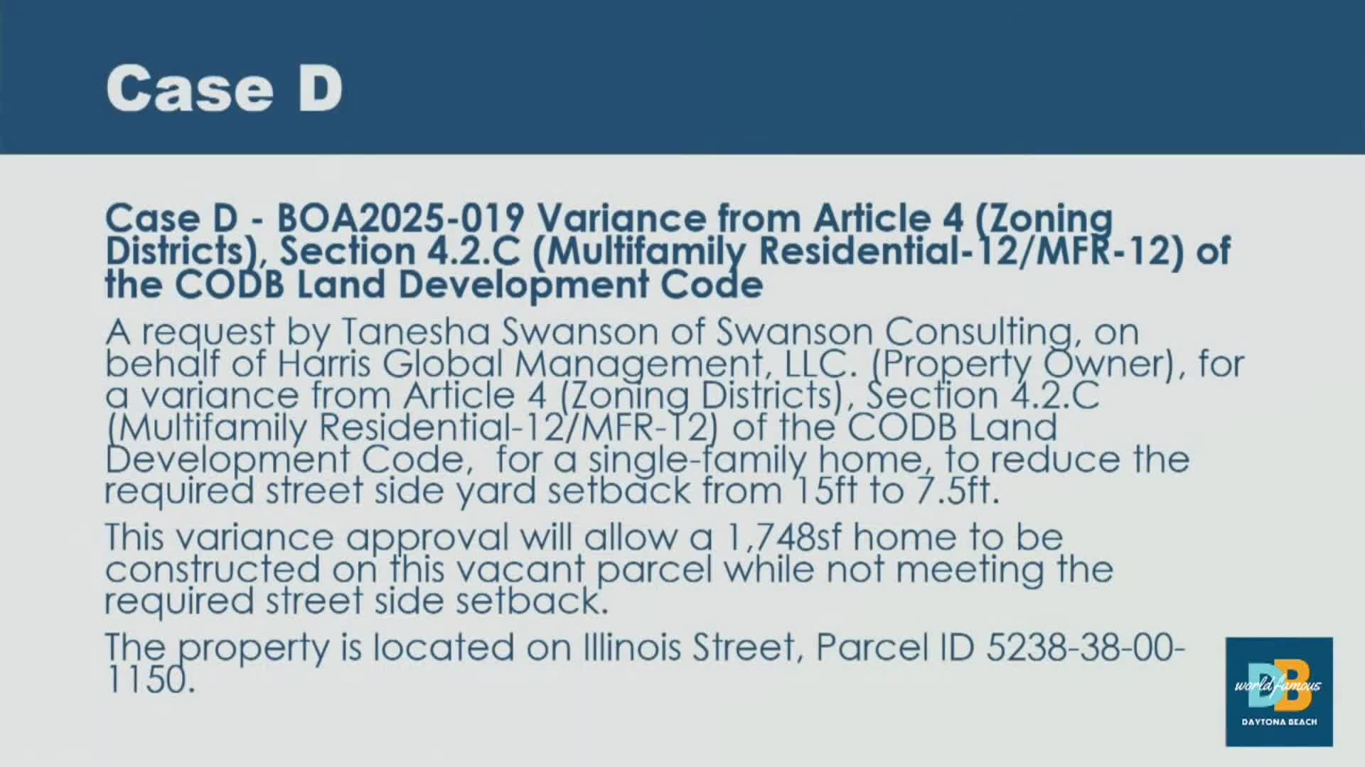 Board approves reduced street-side setback for vacant Illinois Street lot