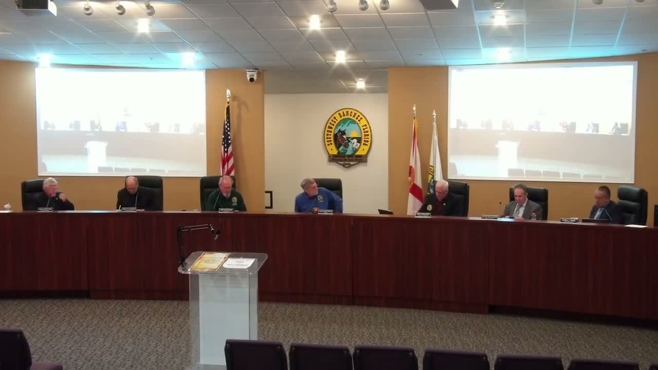 Southwest Ranches council approves first‑reading ordinances, hires code enforcement contractor and sets work plan on right‑of‑way policy