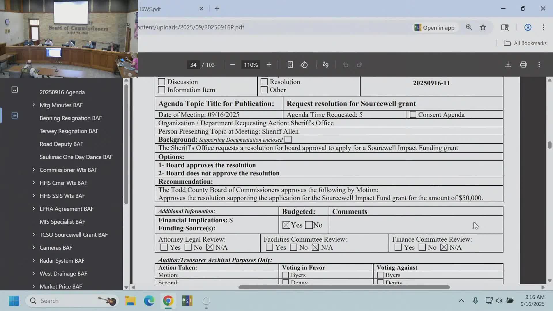 Todd County approves license‑plate cameras and radar purchase; sheriff seeks Sourcewell grant for radios