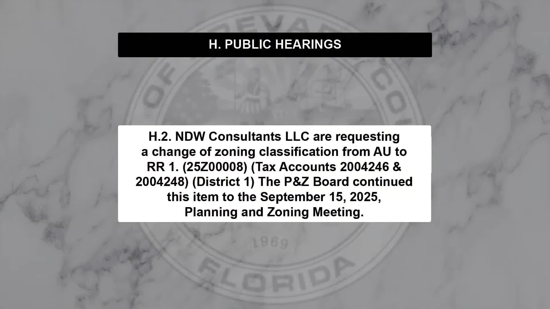 Staff informs board that rezoning application was withdrawn; correction to record forthcoming