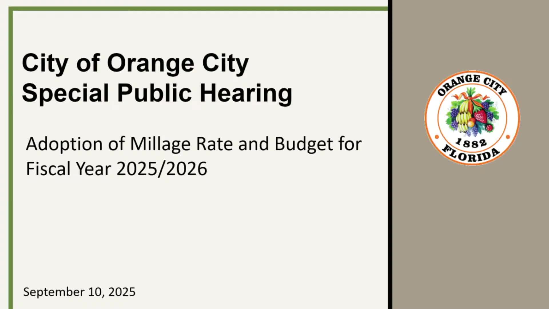 Orange City adopts 7.2387‑mill rate, approves $2025–26 budget that funds new positions