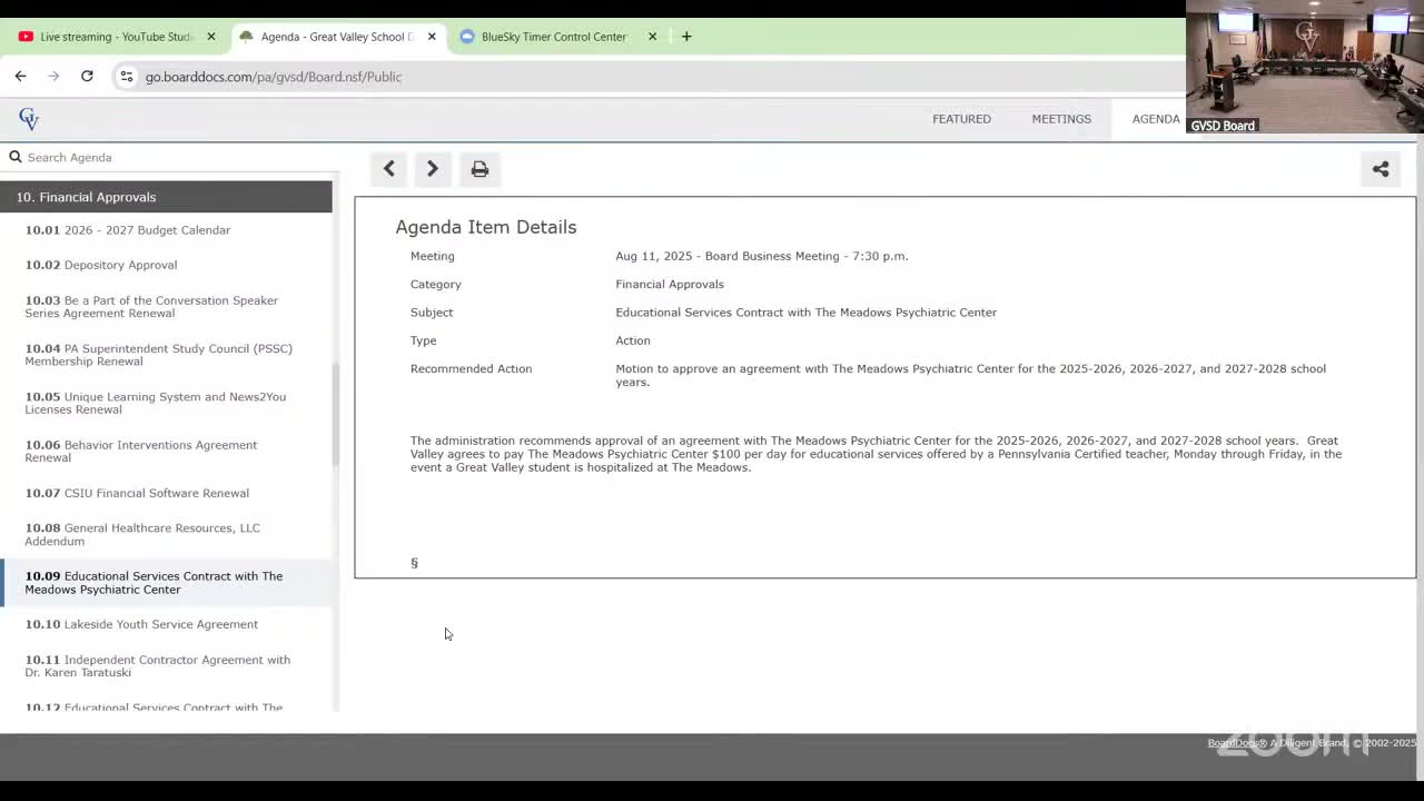 Great Valley board approves budget calendar, vendor renewals and service contracts; trustees press for use data on some services