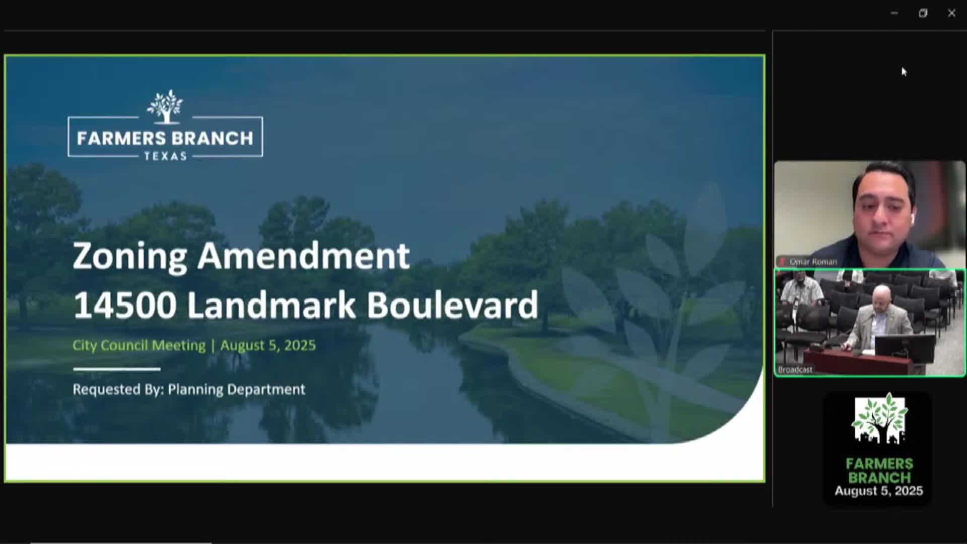 Council rezones 2.12 acres at 14500 Landmark Blvd. for five‑story multifamily development spanning Farmers Branch and Addison