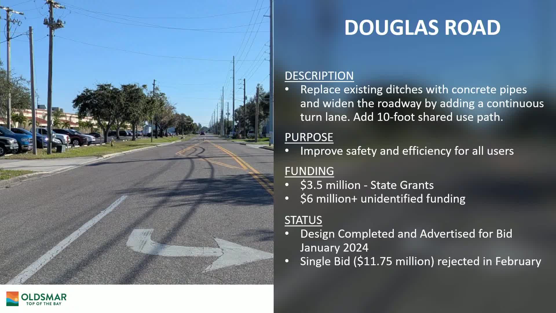 Douglas Road project stalled by single high bid; city seeks county ESP funds to close gap