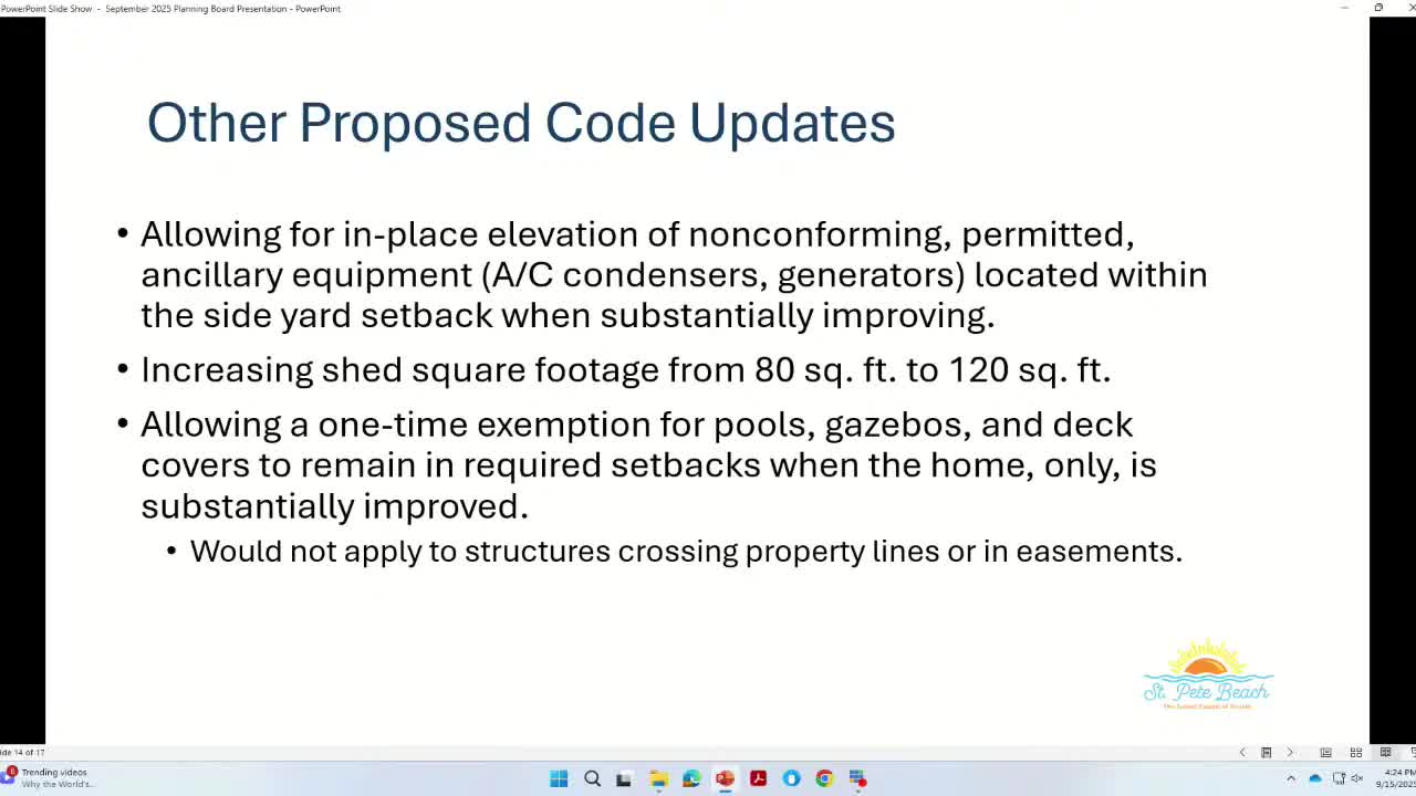 Planning Board Considers Code Changes for Accessory Structures and Equipment Elevation