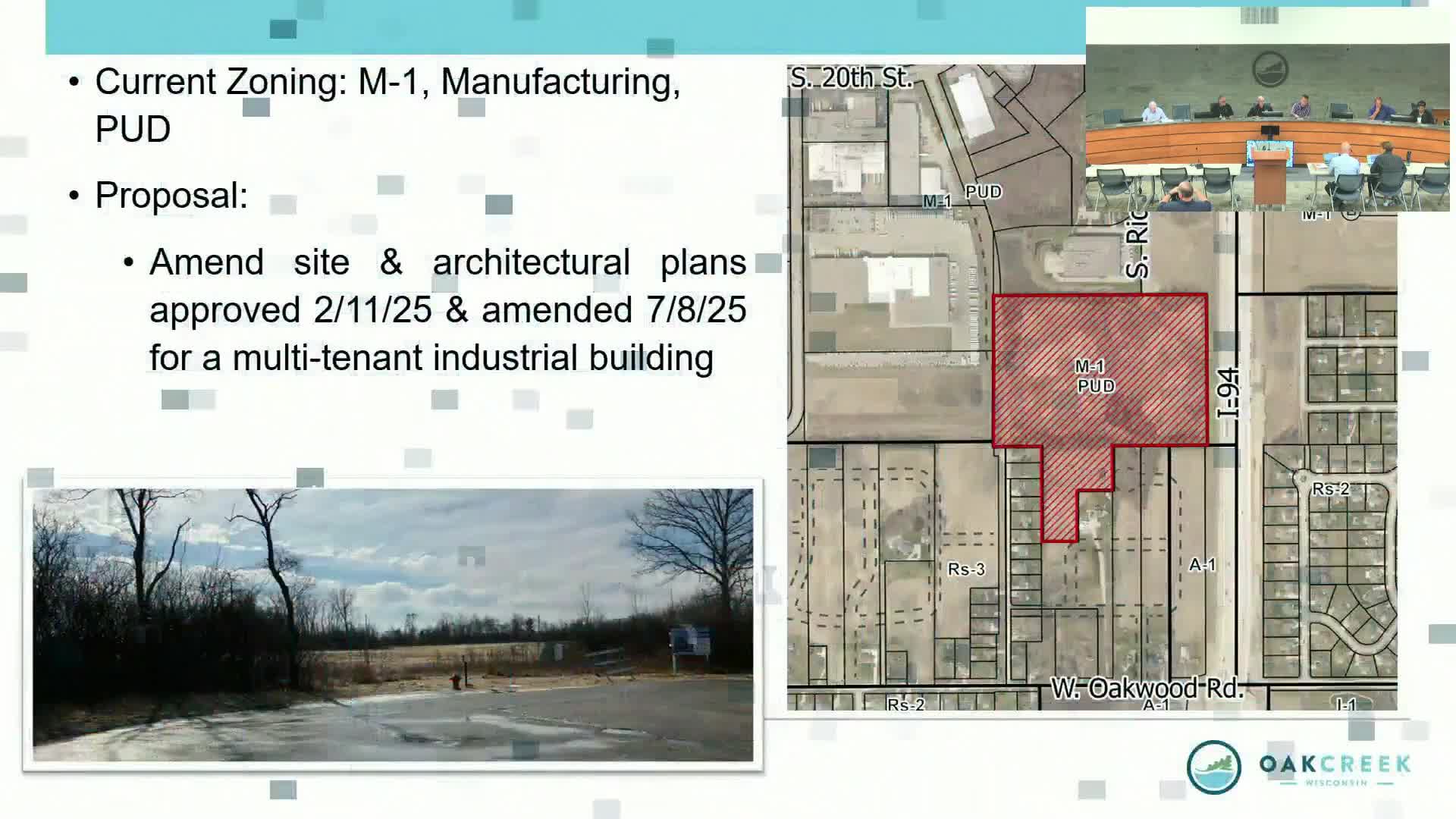 Commission OKs amended site plan for 400,000‑square‑foot speculative industrial building at South Ridgeview Drive