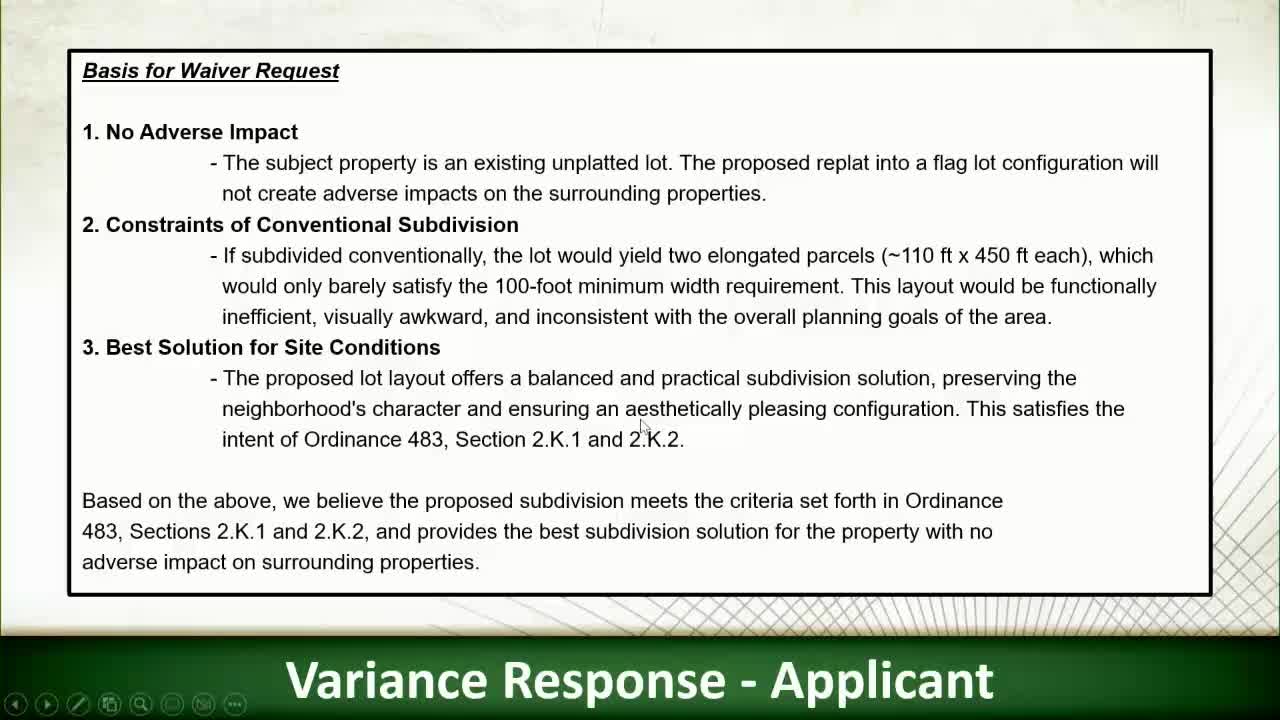Applicant Ashim Graziel requests variance for proposed flag lots in public hearing