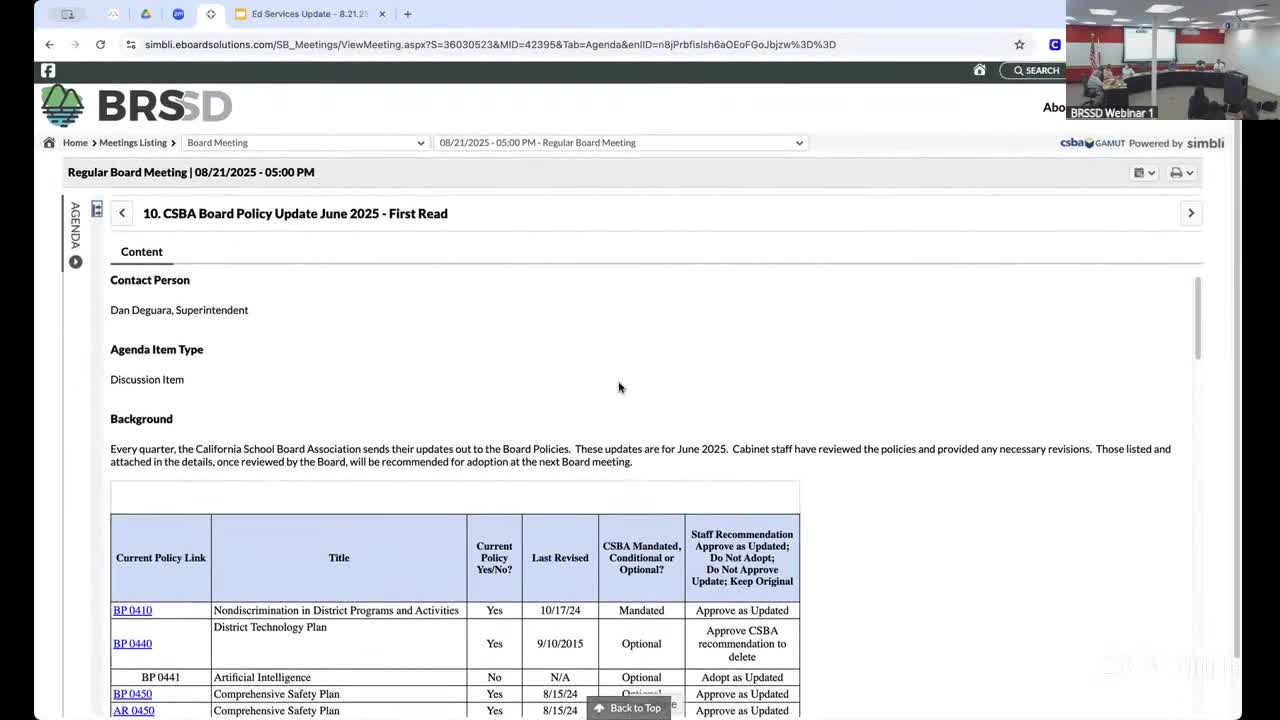 Board opens first reading of CSBA policy updates, including general guidance on artificial intelligence