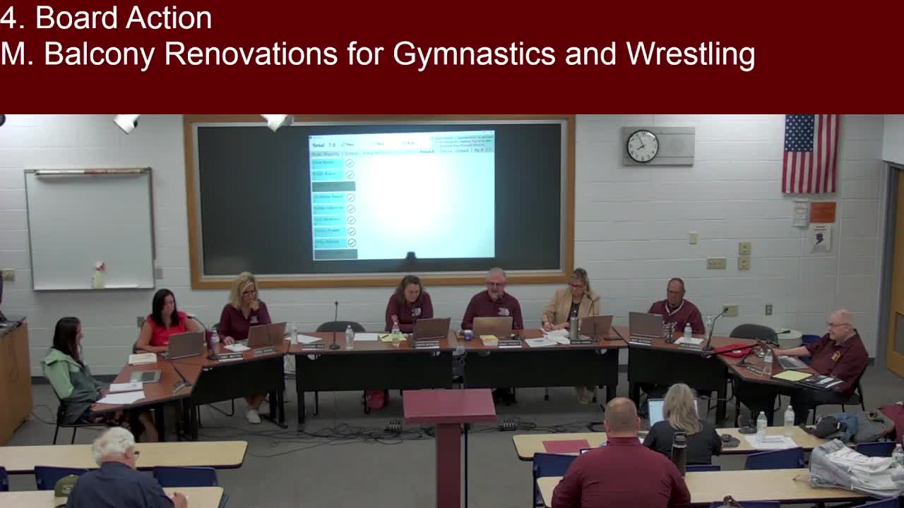 Board approves removal of high‑school gym balcony bleachers to improve safety for gymnastics and wrestling