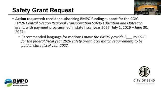 Bend MPO Approves $5,000 Local Match for Federal Safety Grant Support