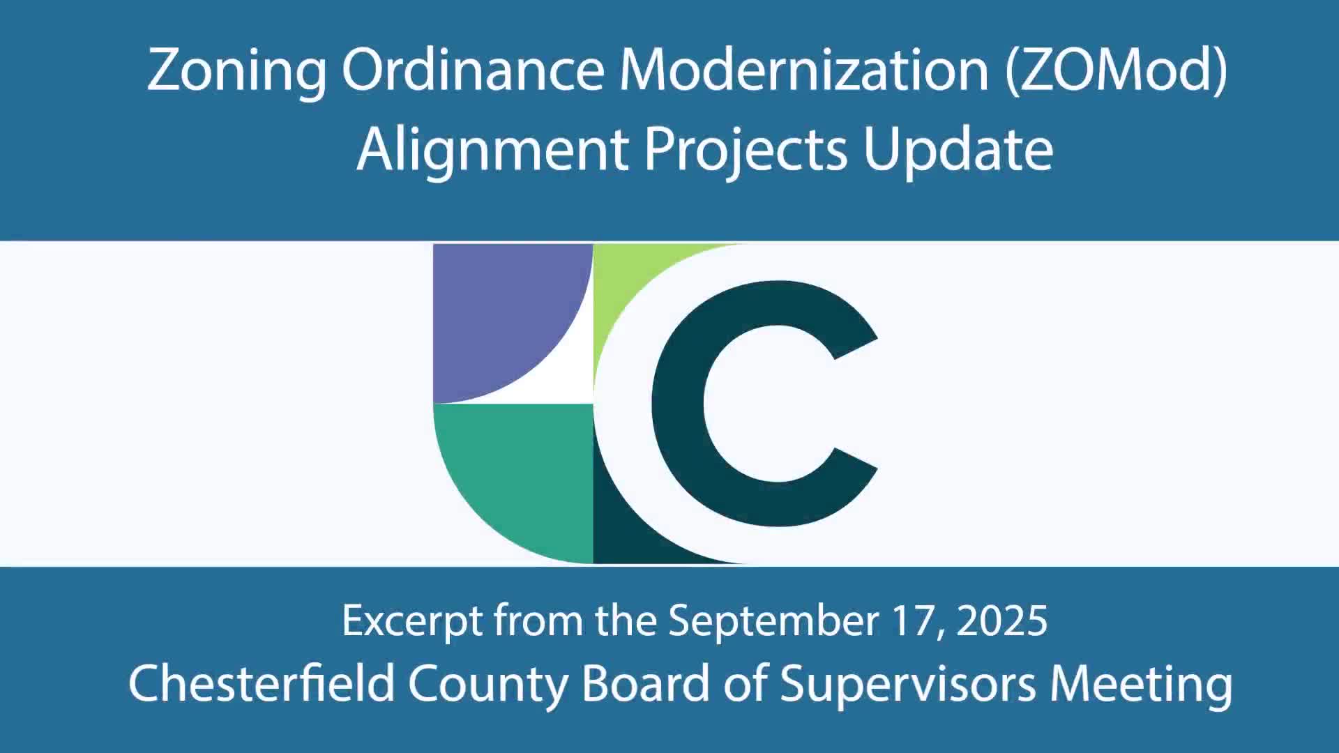 Chesterfield discusses zoning ordinance update and subdivision alignment with ZOMOD
