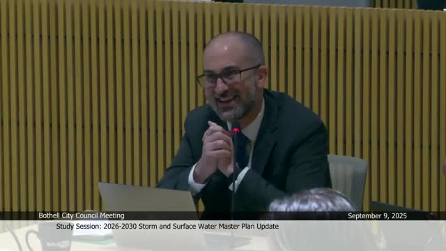 Council hears study session on storm and surface‑water plan update; staff to prioritize retrofits, fish passage and tree canopy