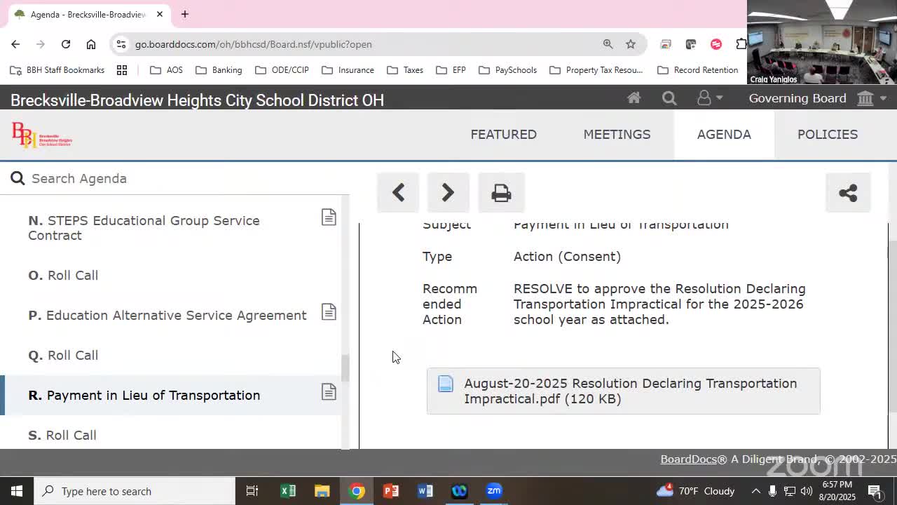Board approves routes and declares transportation impractical for some private and charter students