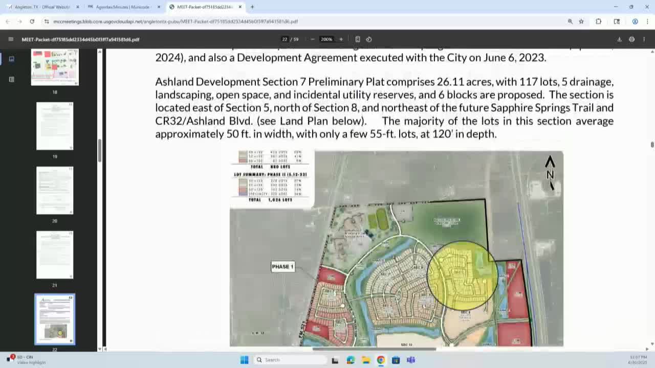 Commission approves Ashland Section 7 preliminary plat, subject to engineering sign‑off