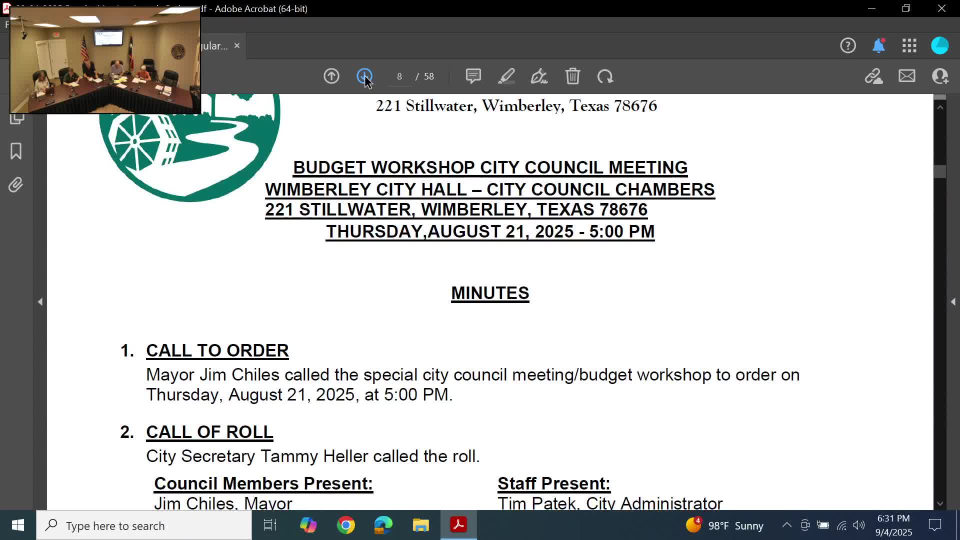 Wimberley staff presents preliminary fiscal 2025–26 budget; adoption set for Sept. 18