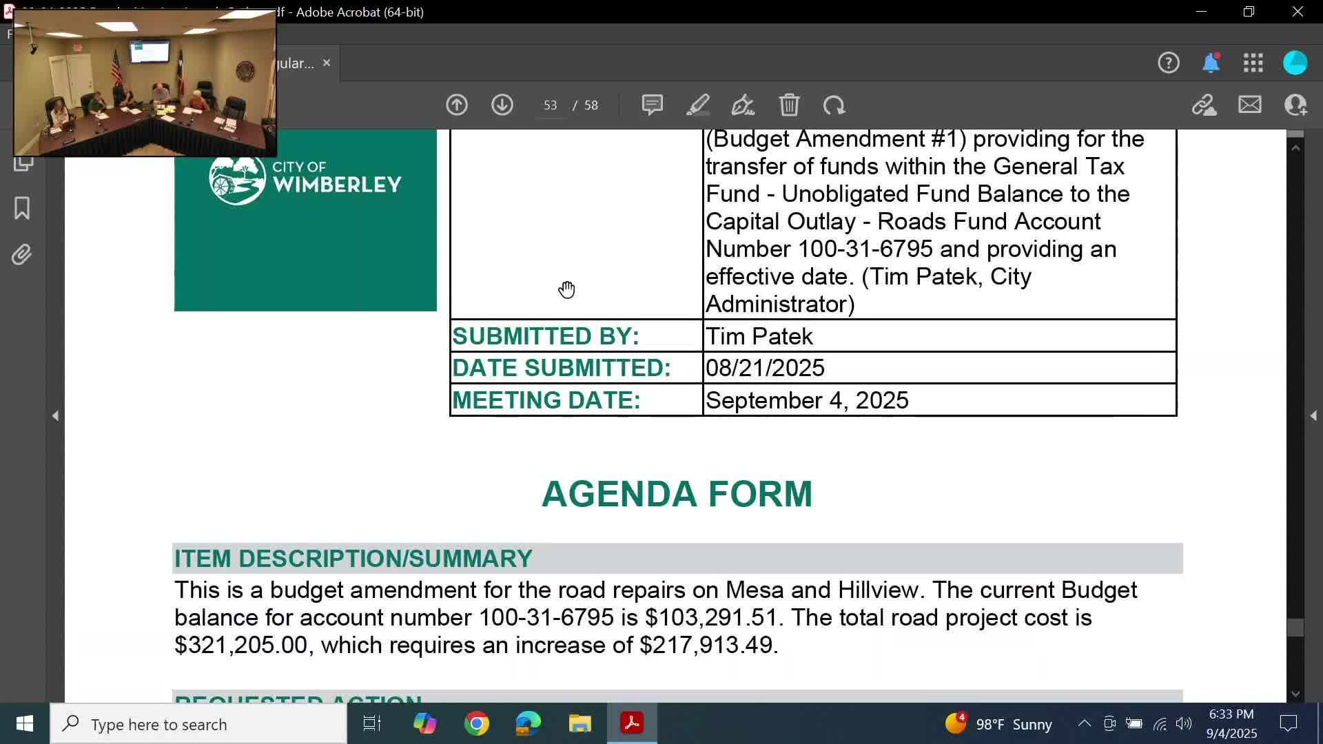 Wimberley council approves $217,913 amendment to fund Hillview and Mesa road repairs